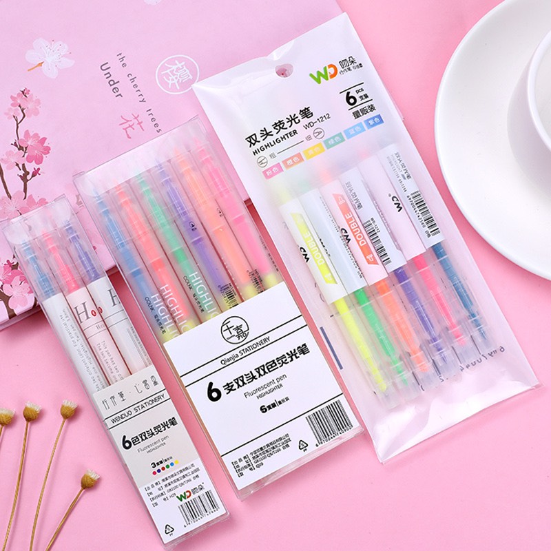 Set 6 Bút nhớ, bút highlight hai đầu tiện ích BN3 - giao màu ngẫu nhiên