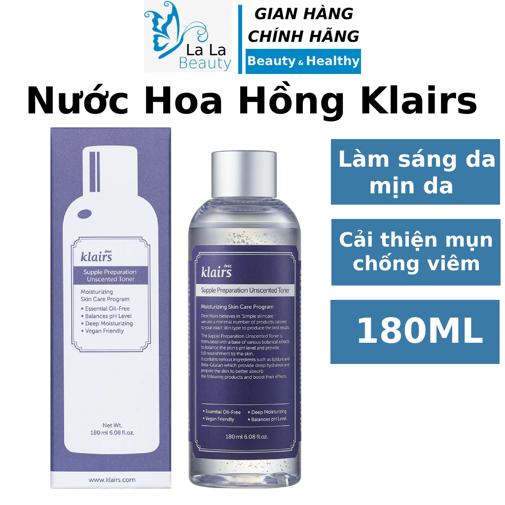 Nước Hoa Hồng Klairs Supple Preparation Unscented Toner 180ml - Lala Cosmetic