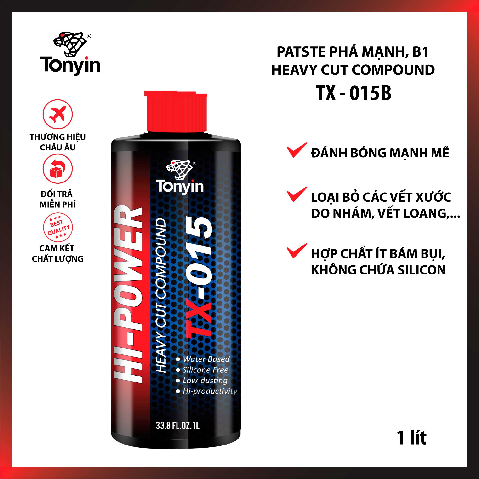 Bát phá mạnh b1 hi-perform heavy cut compound tonyin tx015a 1l đánh bóng mạnh mẽ, loại bỏ vết xước trên sơn mới và sơn cũ