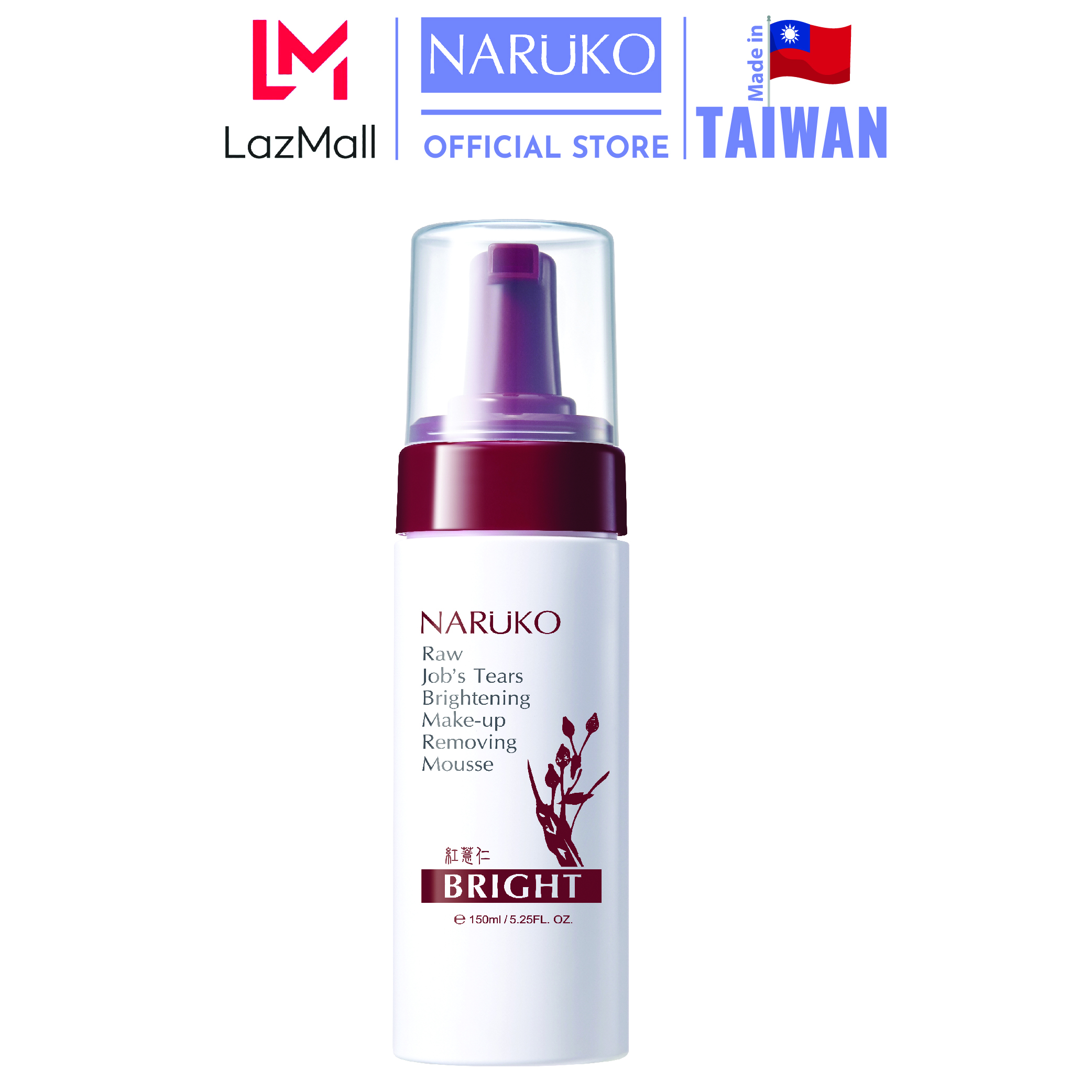 Naruko – Ý dĩ nhân đỏ (mẫu mới) – Tẩy trang dạng bọt 150 ml – Raw Job’s Tears Brightening Makeup Removing Mousse 150 ml