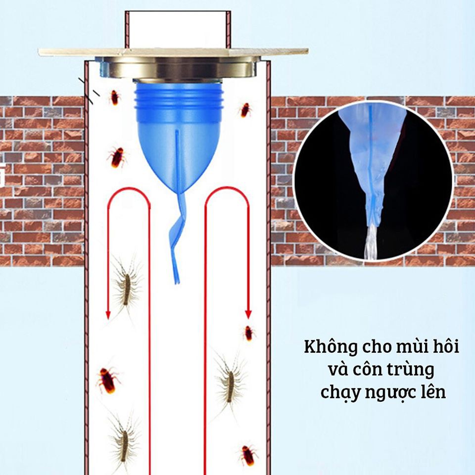 Van Ngăn Mùi Cống Nhà Tắm, Nhà Vệ Sinh Gồm Bộ Lõi SILICON + Nắp Đậy INOX Giữ Vệ Sinh Chống Côn Trùng Chất Lượng Cao