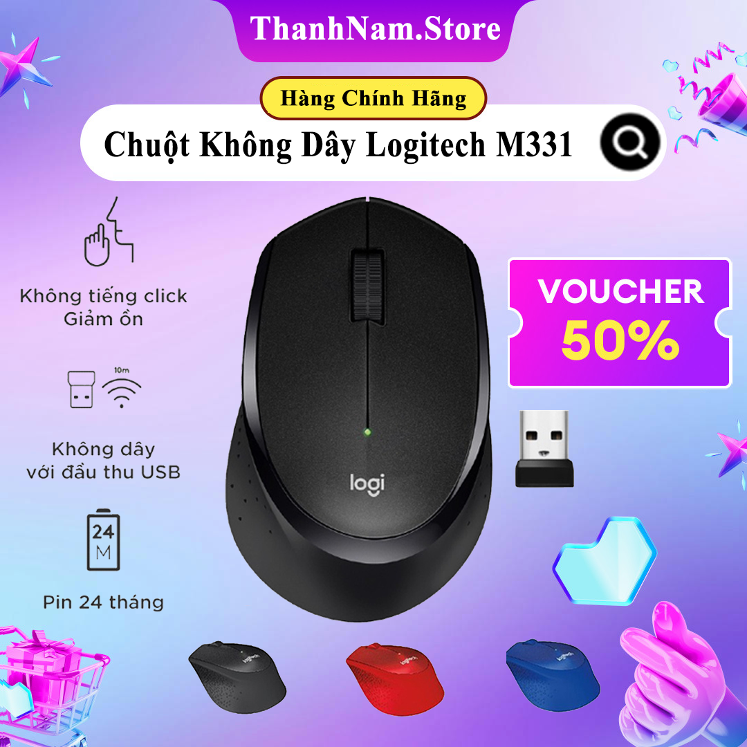 Chuột không dây logitech m331 silent thiết kế nhỏ gọn giảm tiếng ồn dễ sử dụng - bảo hành 12 tháng
