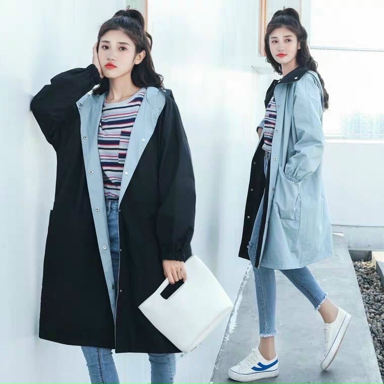 Áo khoác dù nữ dáng dài mặc được 2 mặt kiểu dáng đơn giản trẻ trung - xmt