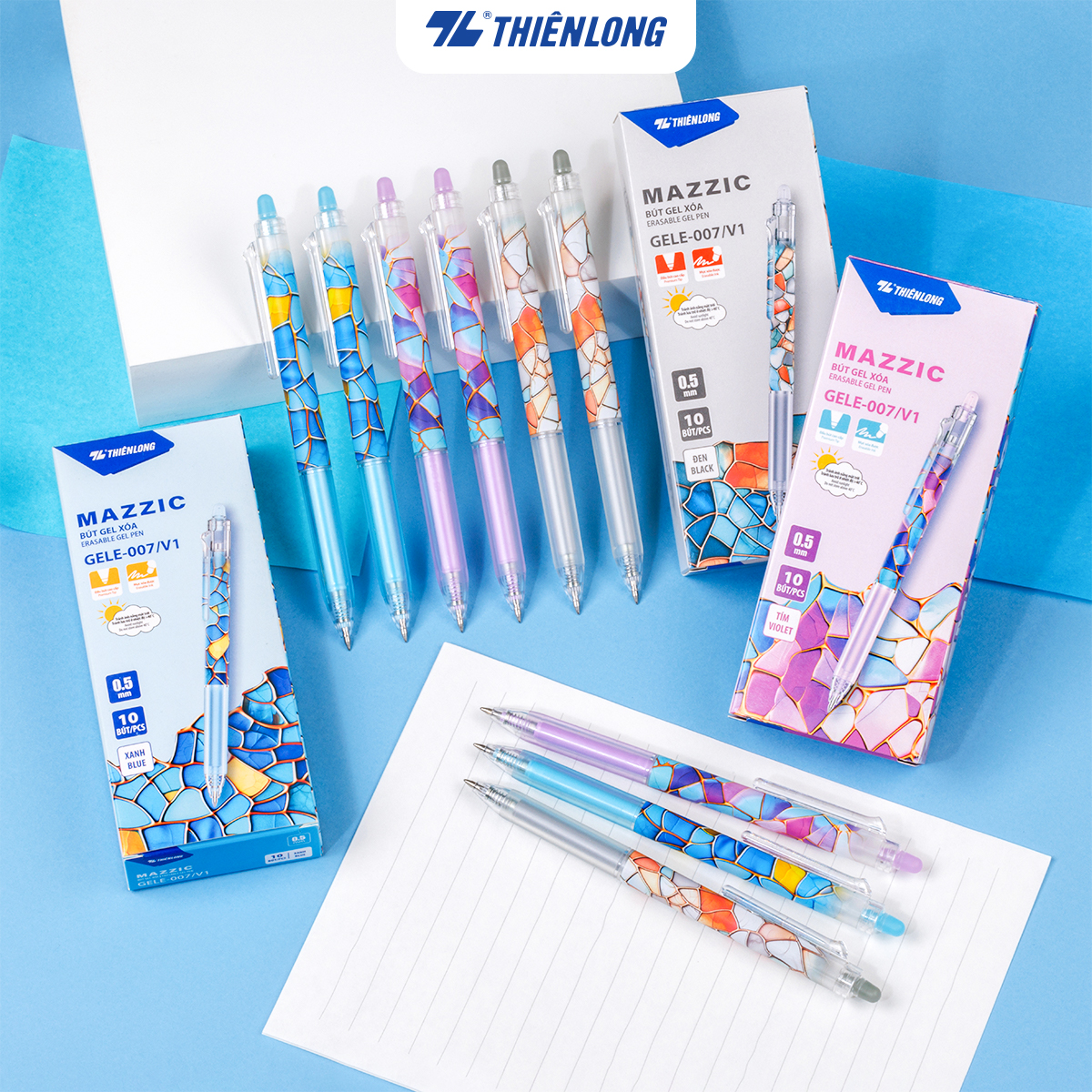 Combo 20 Bút gel xóa được Thiên Long Mazzic GELE-007/V1,ngòi bút cao cấp 0.5mm, màu mực đậm hơn, dễ dàng tẩy xóa