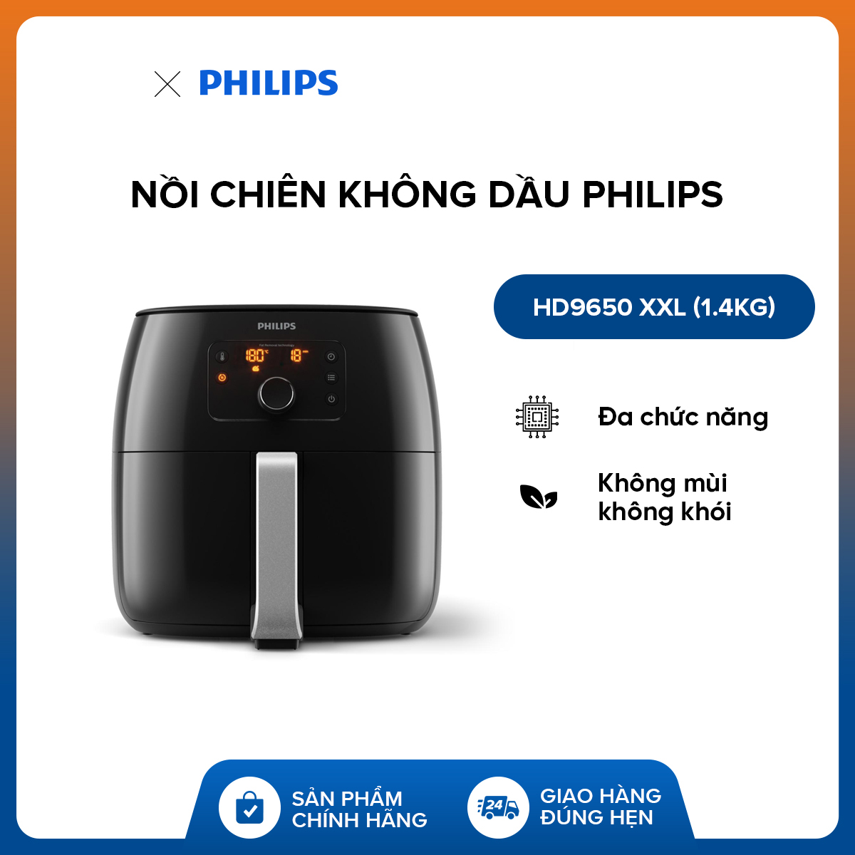 Nồi chiên không dầu điện tử XXL Philips HD9650 ( Màu Đen ) - Công suất 2200W - Bảo hành toàn quốc 24 tháng - Hàng chính hãng
