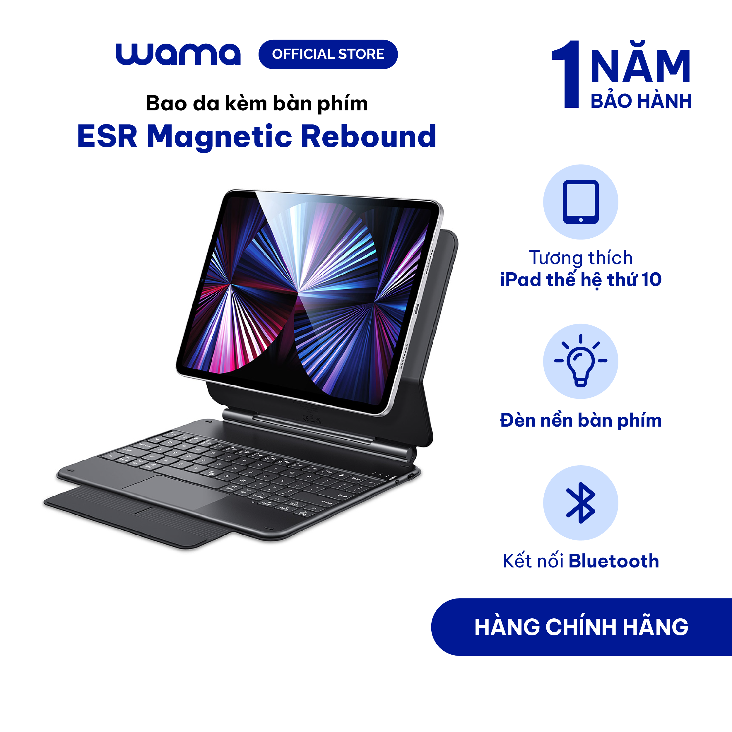 Bao da kèm bàn phím ESR Magnetic Rebound cho iPad màu đen