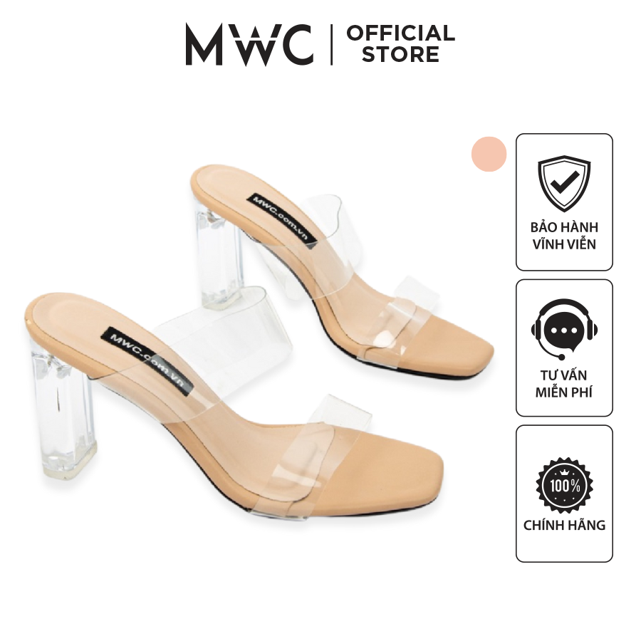 Dép Cao Gót Thời Trang Nữ MWC Quai Trong Mũi Tròn Gót Dẹt 9cm Đế Trong Hở Mũi Phong Cách NUCG - 4136