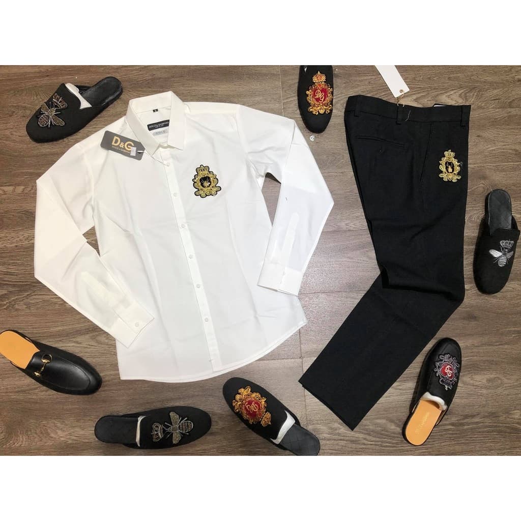 [HCM]Áo Sơ Mi thêu Logo ấn tượng form Ôm body thiết kế đẹp mắt Kiểu Dáng Hàn Quốc Nam Tính Lịch Lãm