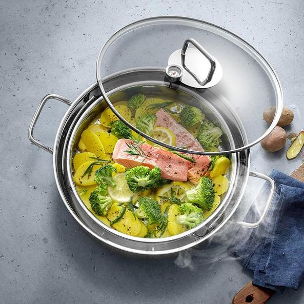 Nồi hấp đa năng wmf 28cm inox 18/10 chảo xào chảo rán nồi lẩu inox nồi chiên rán ngập dầu kèm khay hấp dùng bếp từ