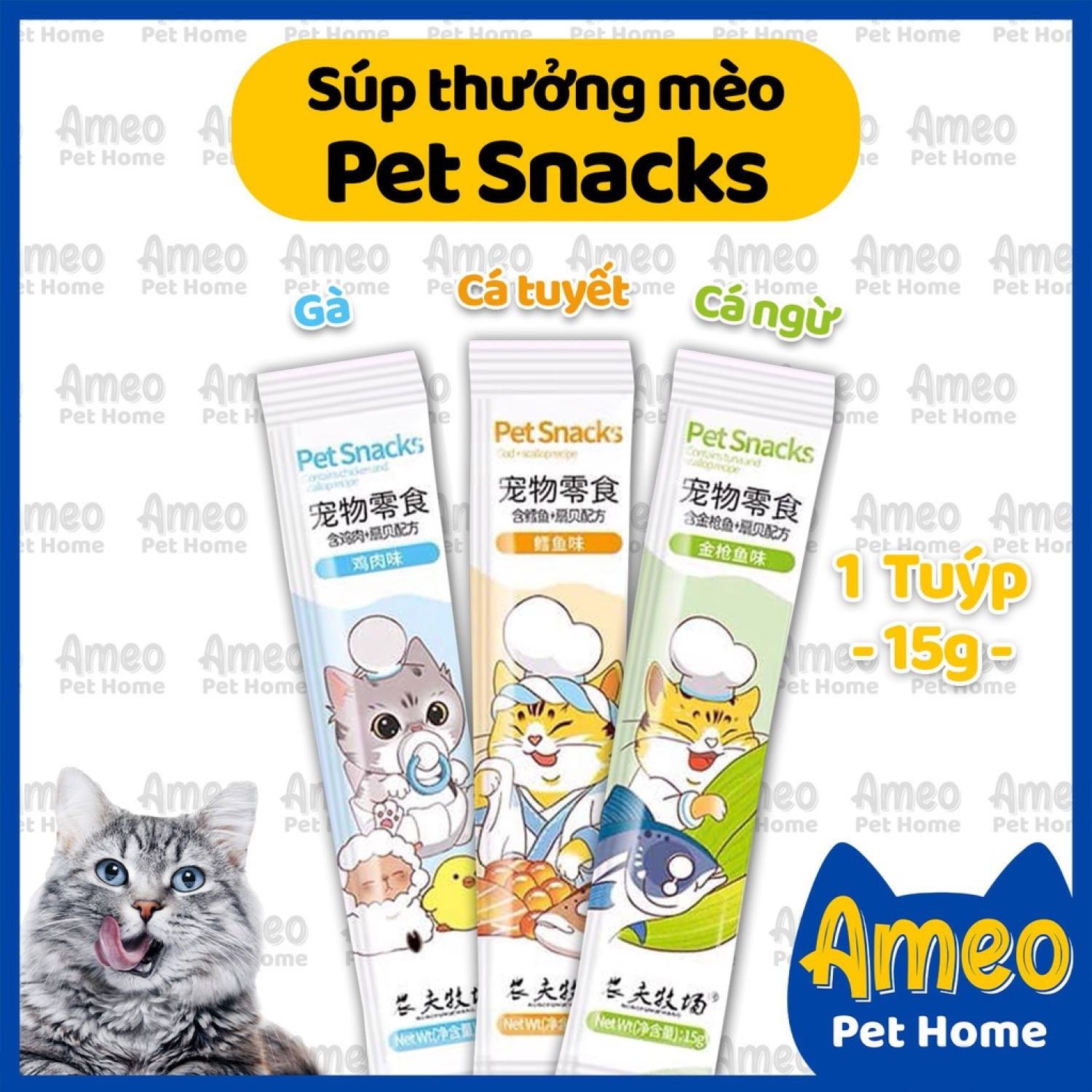 Súp thưởng pet snack hình mèo 15gr - súp mèo petsnack chibi 3 vị thơm ngon