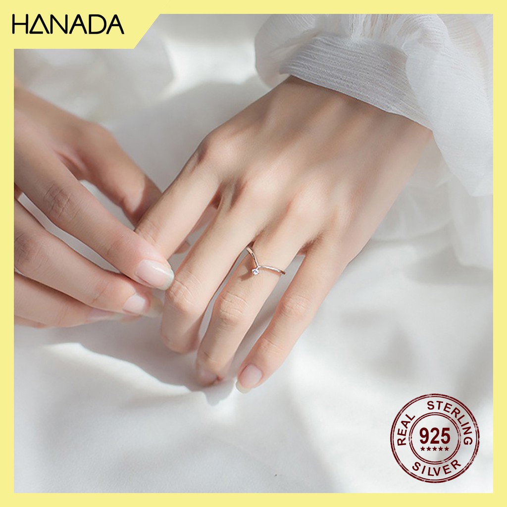 Nhẫn bạc 925 hanada v trơn một đá 0042