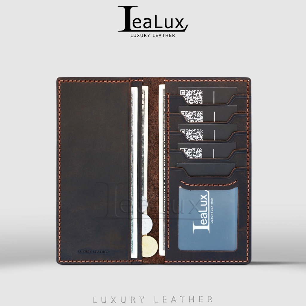 Ví dài mini da sáp handmade lealux mini long wallet