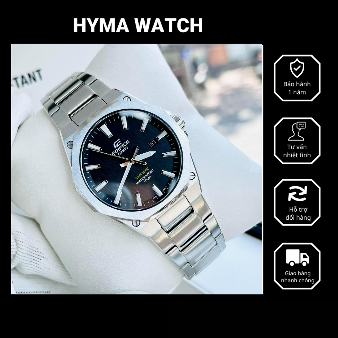 Đồng hồ nam Casio Edifice EFR S108D-1A dây thép kính Saphire Mặt đen chống nước Bảo hành 5 năm Hyma watch
