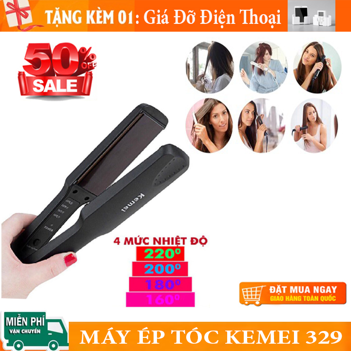 { CÓ QUÀ TẶNG } Máy ép tóc, Máy làm tóc, Máy Là Duỗi Thẳng Tóc 4 Mức Nhiệt KEMEI 329-Dụng Cụ Tạo Kiểu,Làm Đẹp, Là Thẳng Tóc