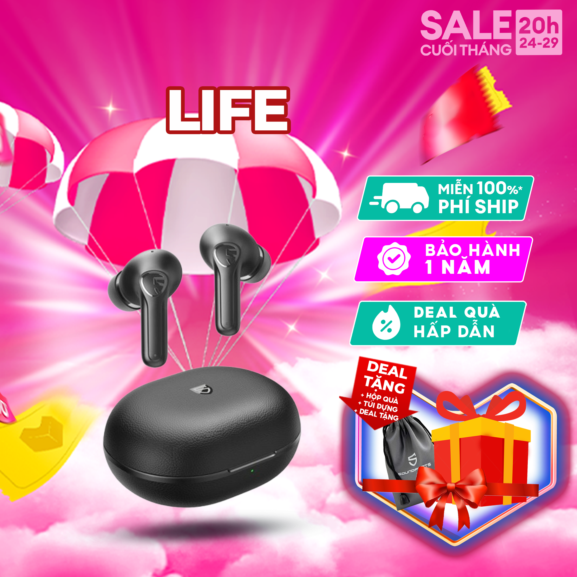 Tai nghe True Wireless Bluetooth Soundpeats Life chống ồn ANC