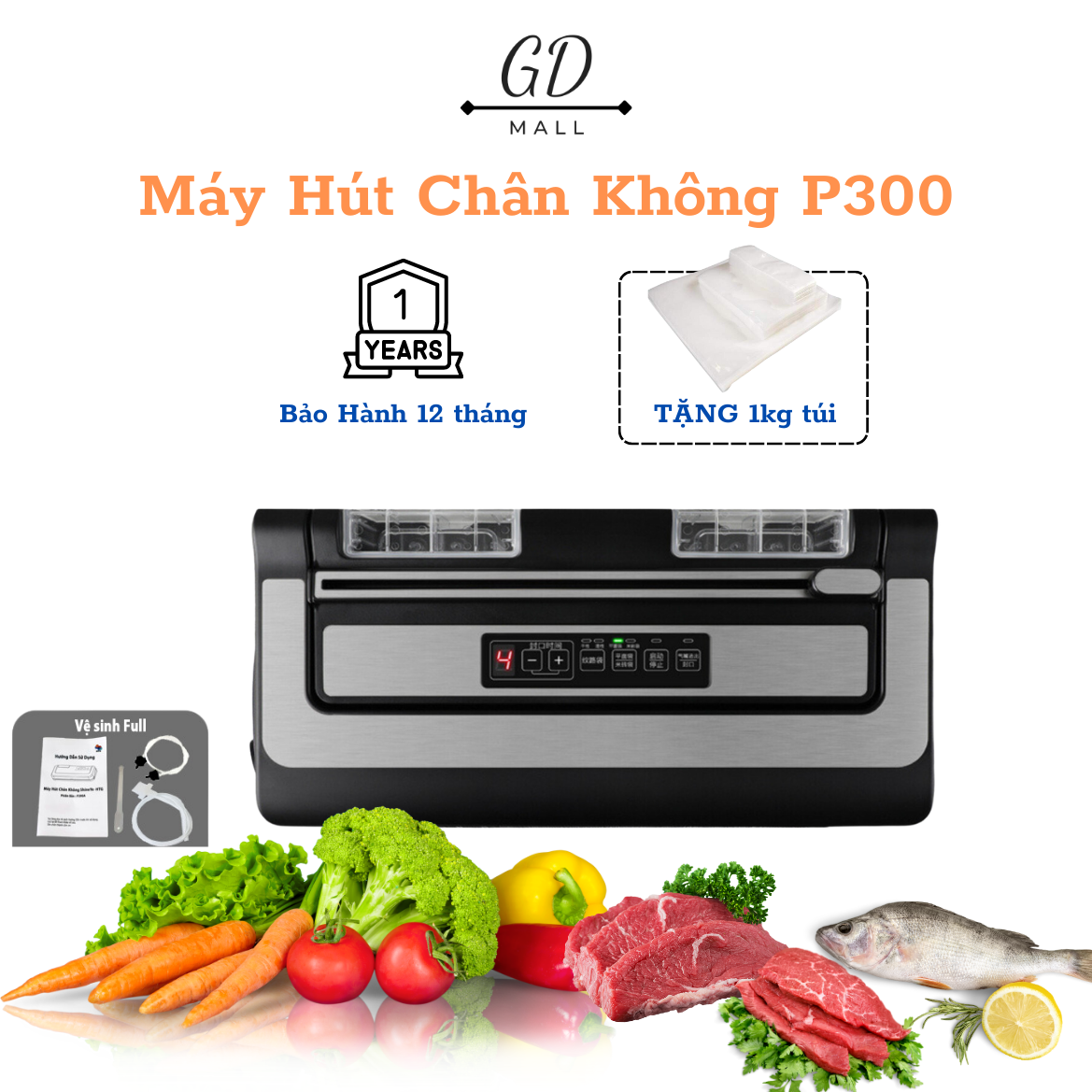 Máy hút chân không không kén túi PW300A, Máy hút chân không túi chè hàng chính hãng bảo hành 12 tháng