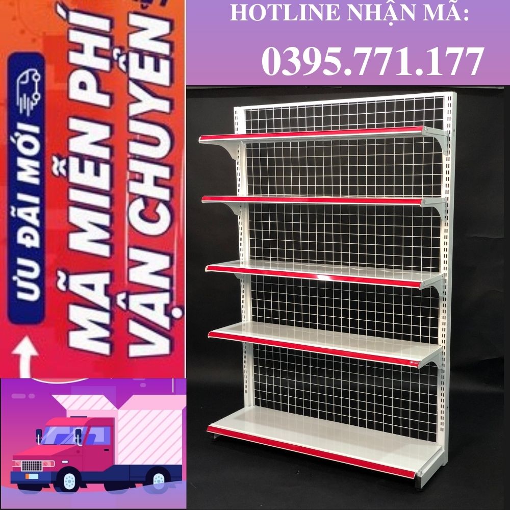 Kệ siêu thị Đăk Lăk trưng bày sản phẩm tạp hóa, KỆ ĐƠN ( ÁP TƯỜNG) lưng lưới dài 120 x cao 180