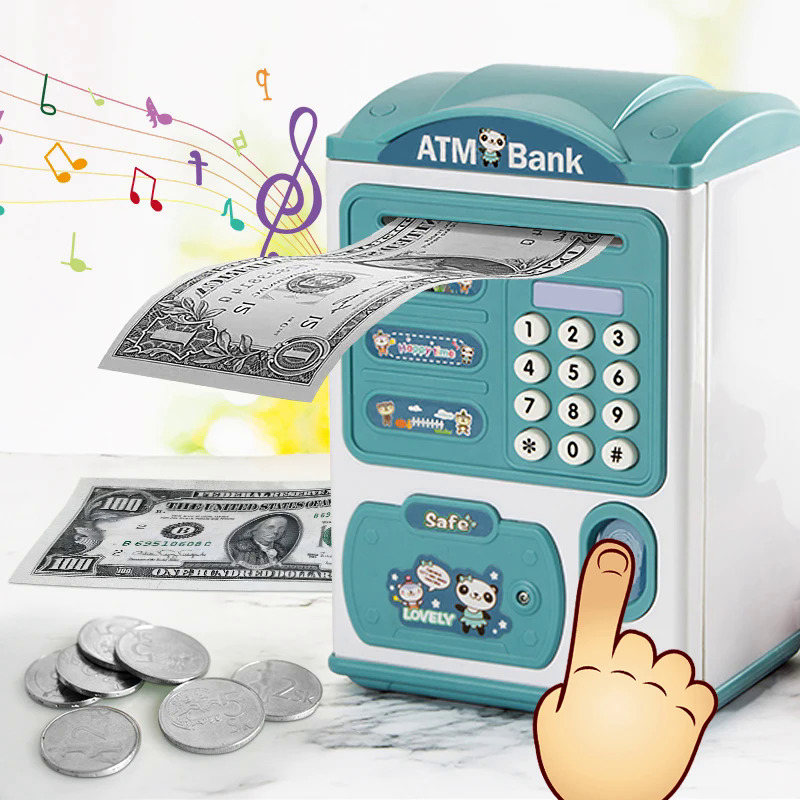 Ngân hàng điện tử an toàn hộp tiền hộp cho trẻ em kỹ thuật số tiền xu tiền mặt tiết kiệm an toàn tiền gửi mini máy atm đồ chơi trẻ em quà tặng