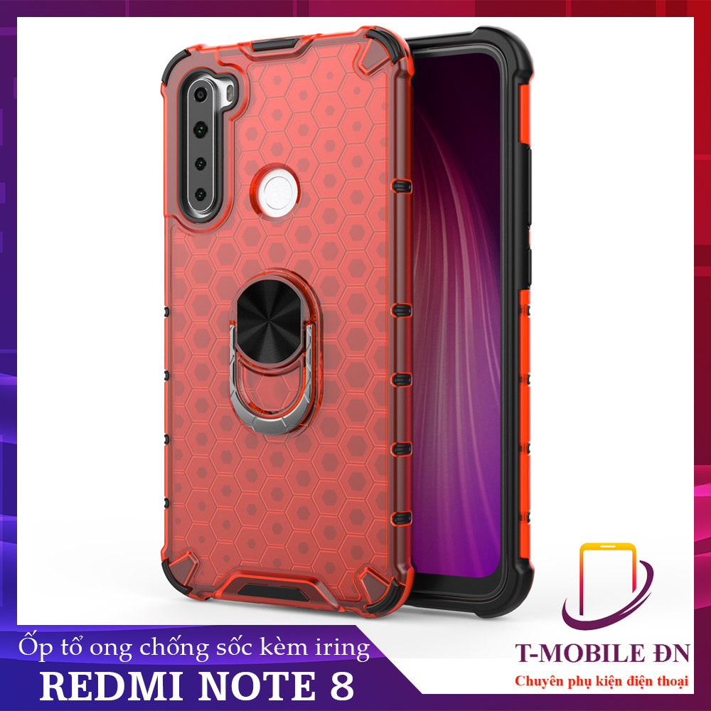 Ốp lưng Xiaomi Redmi Note 8 chống sốc họa tiết tổ ong kèm nhẫn iring làm giá đỡ chống xem video
