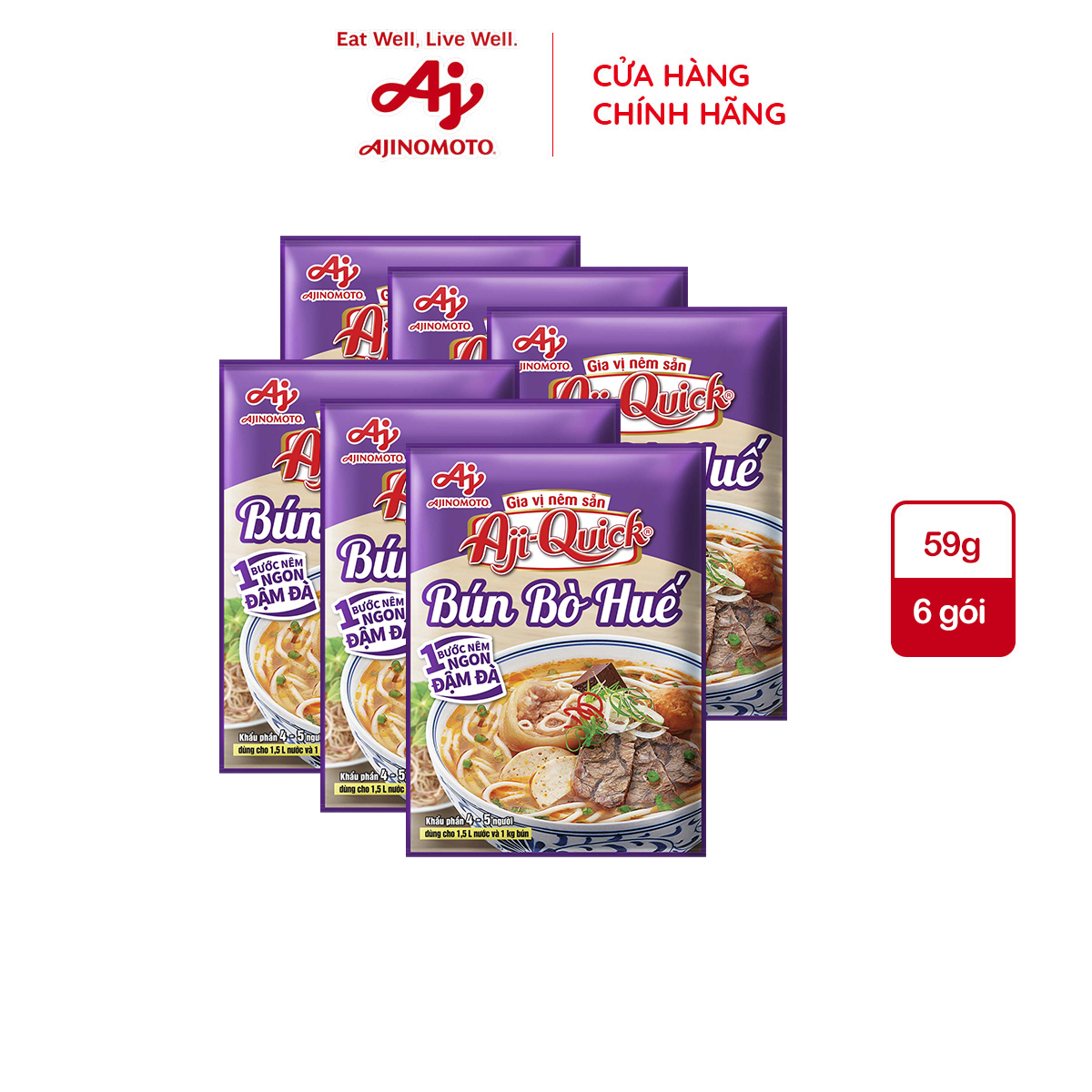 Combo 6 Gói Gia Vị Nêm Sẵn Aji-Quick® Bún Bò Huế 59g/Gói