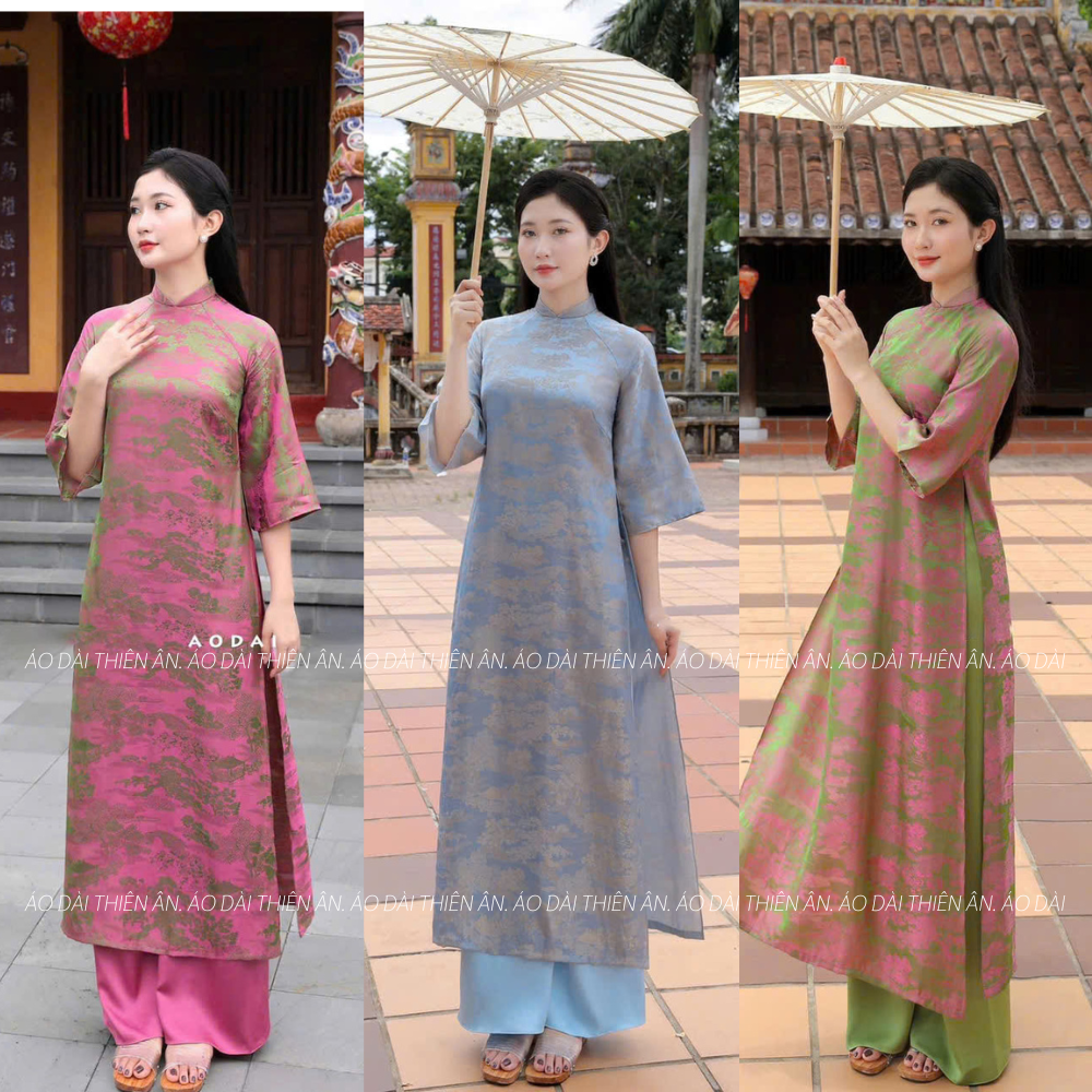 Áo dài cách tân lụa tằm tháp cao cấp cổ truyền thống tay lỡ dáng suông