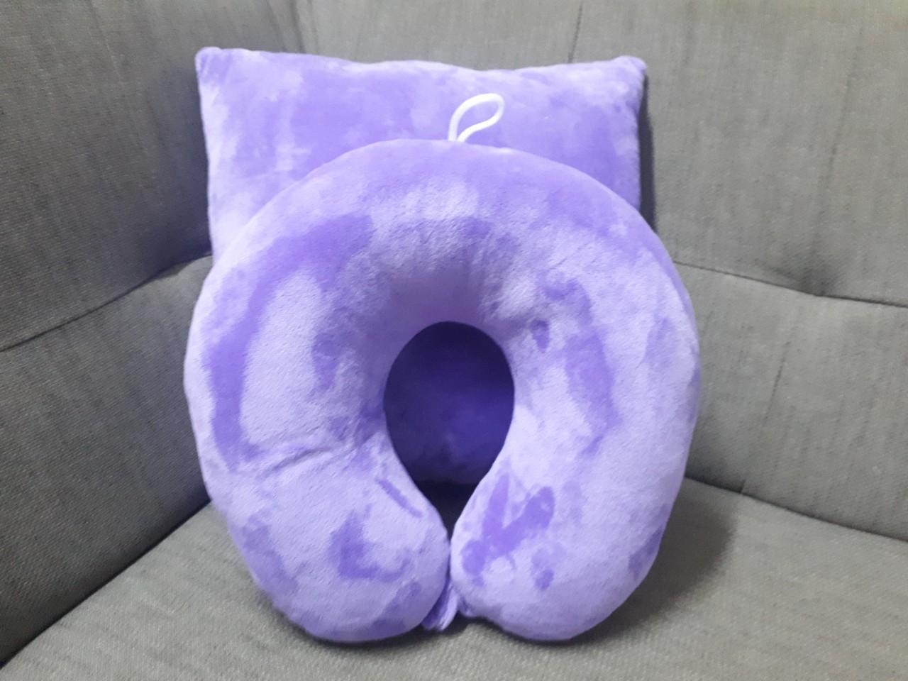 Combo Gối ngủ trưa văn phòng có dây treo nút cài và gối tựa lưng - tím