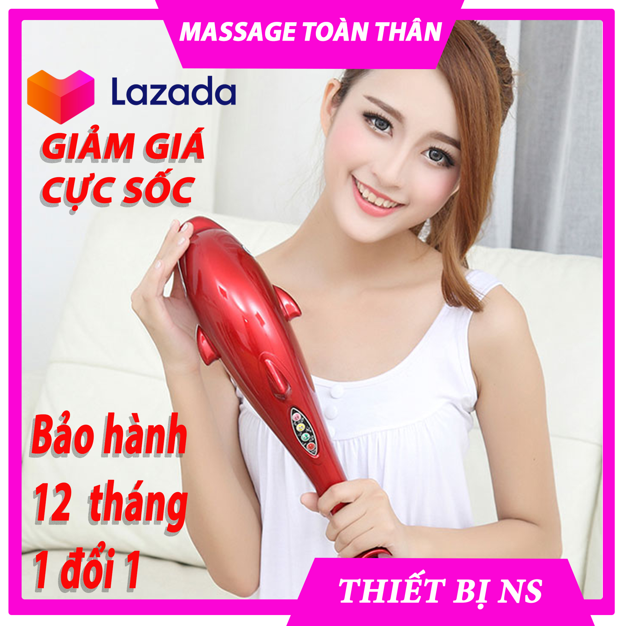 [7 ĐẦU MÁT XA]Máy Mát Xa Đấm Lưng Cá Heo, Massage Toàn Thân Rung Hồng Ngoại Cơ Bụng, Lưng, Giảm Đau Hiệu Quả