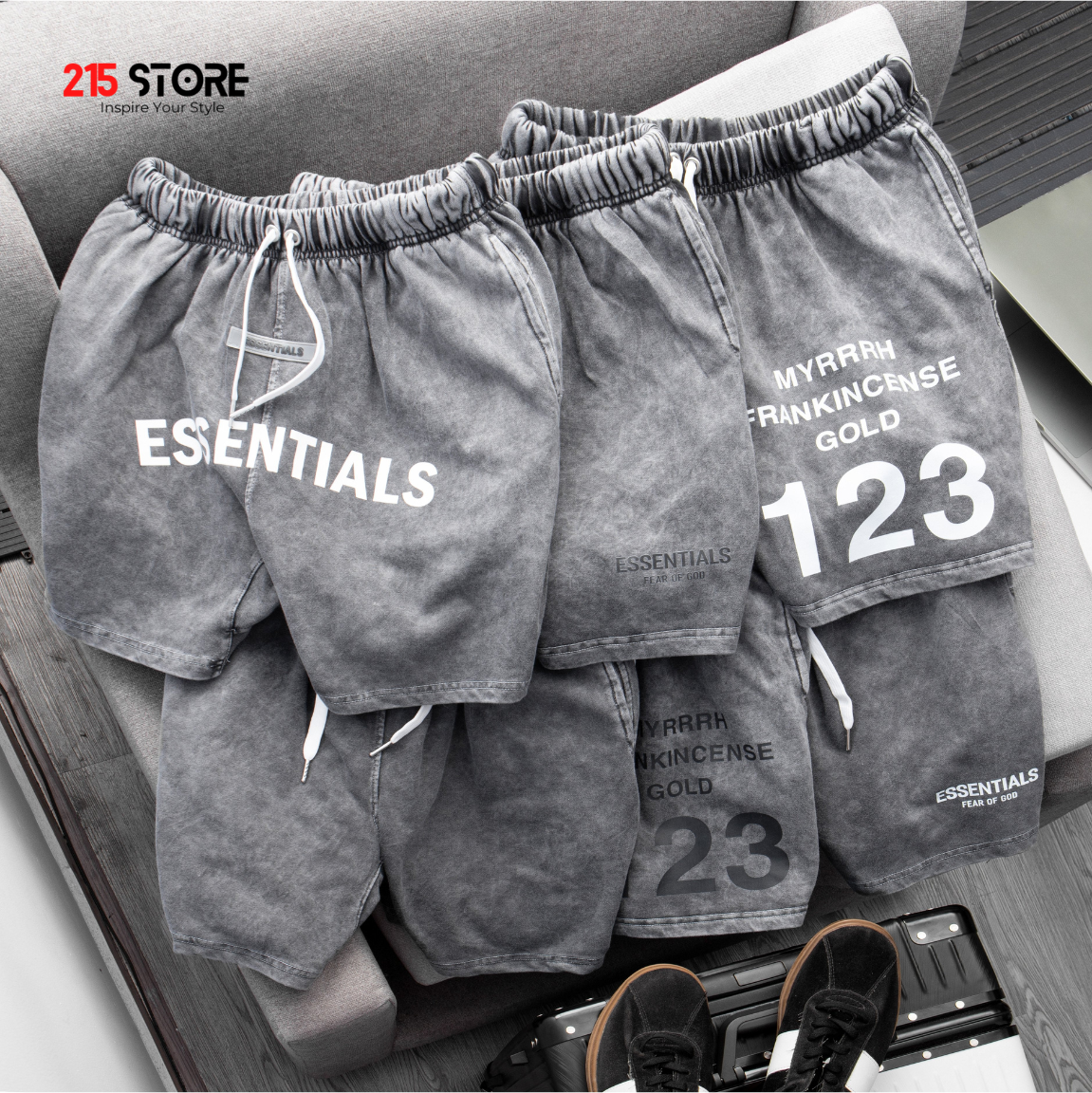 Quần short nam, quần ngắn, 215Store Essential, vải thun nỉ cotton chuân cua