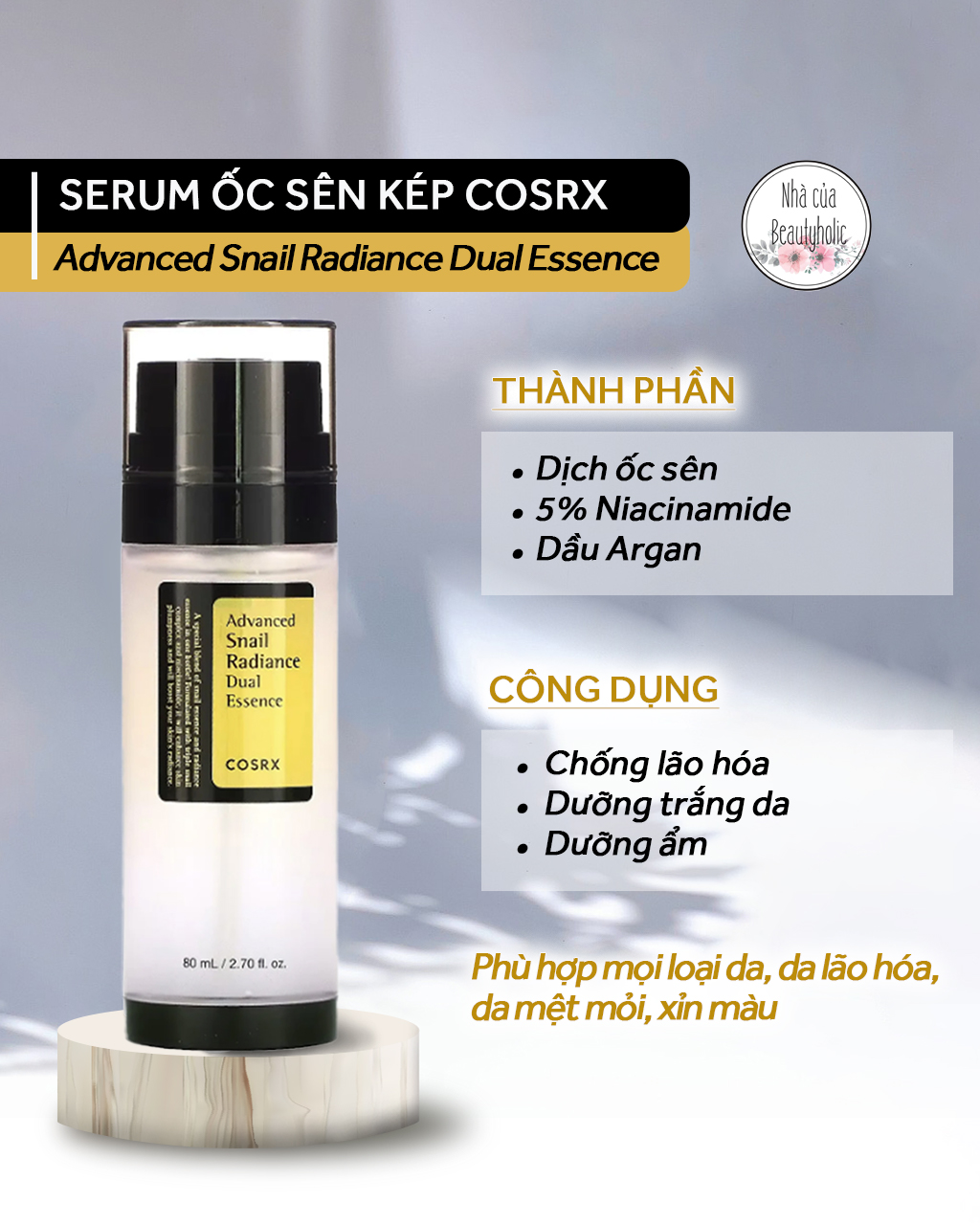 Tinh chất ốc sên dưỡng trắng cosrx advanced snail radiance dual essence
