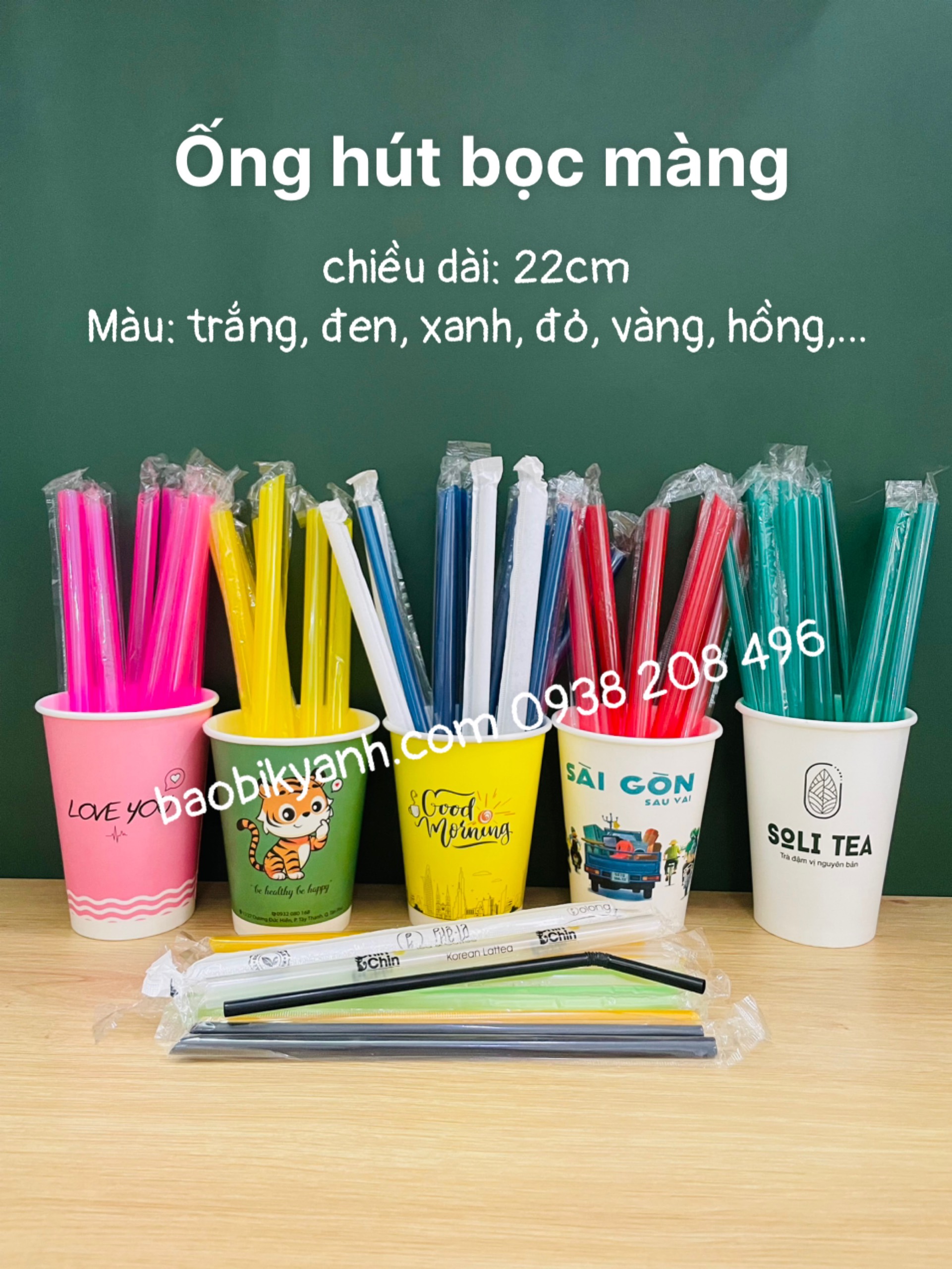 Gói 500g ống hút bọc màng, ống hút trân châu, ống hút trà sữa, ống hút phi 12 có màng bọc