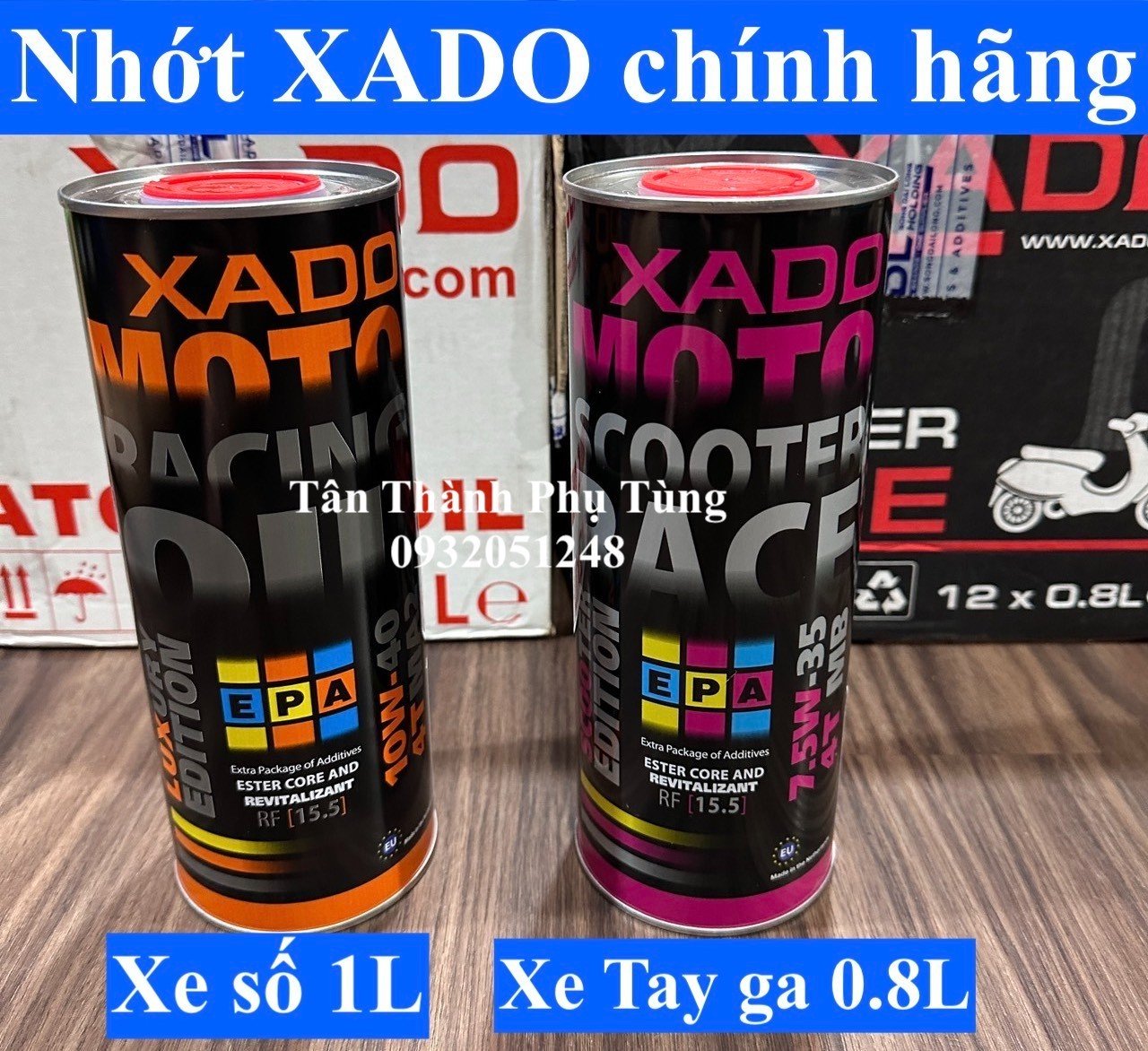 Dầu nhớt XADO chính hãng cao cấp : Xe tay ga 0.8L (7.5W-35), Xe số 1L (10W-40) RF15.5 đồchơixe
