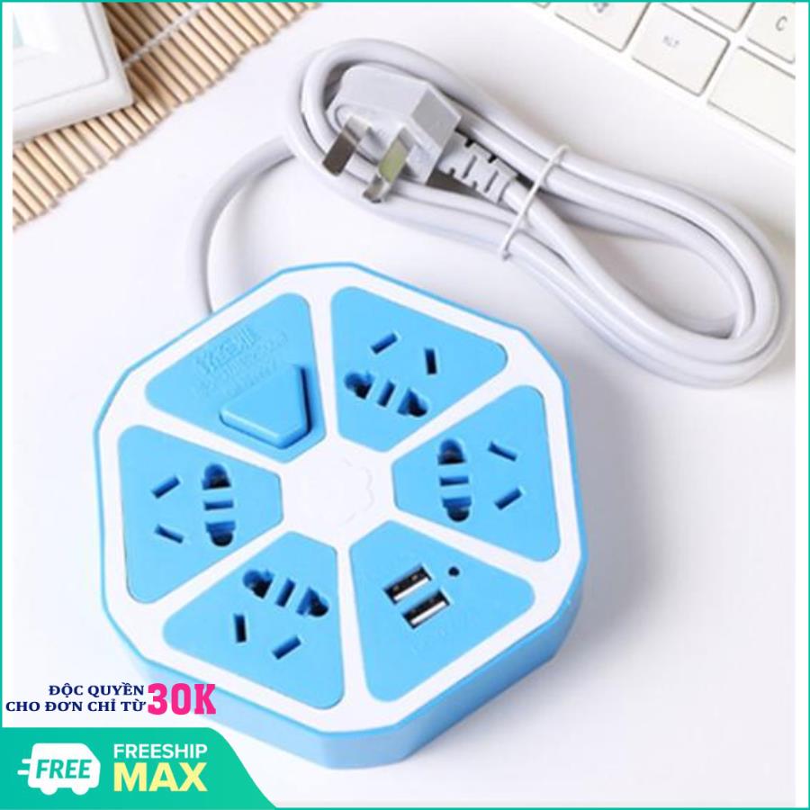 Ổ cắm điện đa năng lục giác có 2 cổng usb - ổ cắm điện đa năng thông minh có cổng usb sạc nhanh 2a an toàn chống giật siêu tiện lợi - ổ cắm điện 5 phích cắm 2 cổng usb sạc nhanh 2a