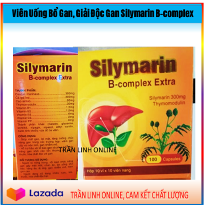 Viên Uống Bổ Gan Mát Gan Giải Độc Gan SILYMARIN B -complex 300mg Hộp 100 viên(36NcTl vàng)