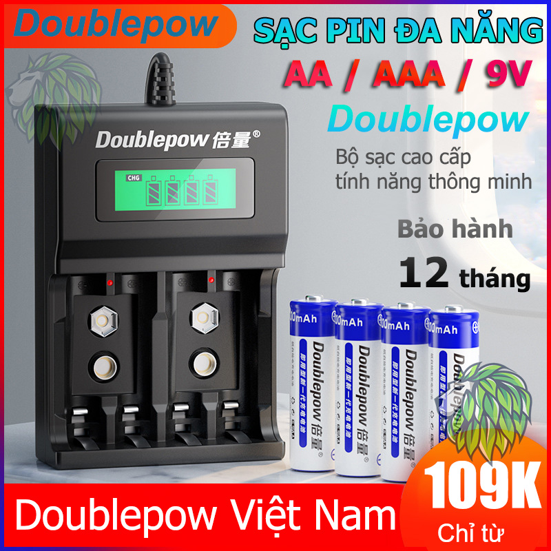 Bộ Sạc Pin AA / AAA / Pin 9V Tự Ngắt Đa Năng Doublepow Cao Cấp UK95 Có Đèn Báo Pin Đầy - Pin Sạc Micro Không Dây - Pin Đồ Chơi Điện Tử - Pin Tiểu Sạc Dung Lượng Cao - Pin Micro Loa Kẹo Kéo - Pin Chuột Không Dây