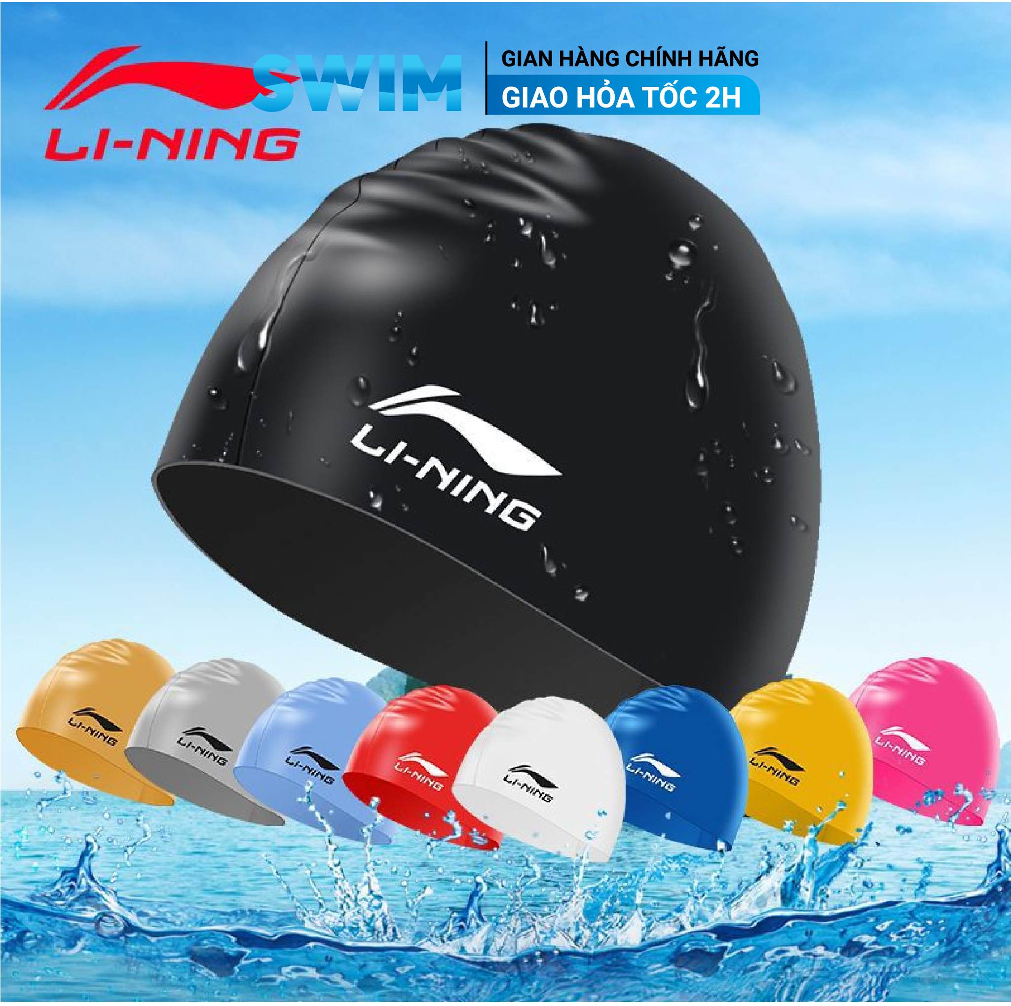 Mũ bơi li-ning chống nước cho người lớn trẻ em mũ bơi người lớn mũ bơi trẻ em mũ bơi lining mũ bơi chống nước