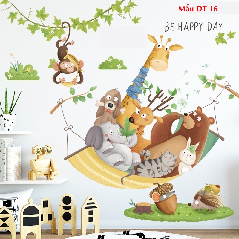 Decal dán tường hươu cao cổ và những người bạn
