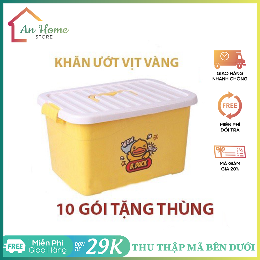 Khăn giấy ướt vịt vàng b duck 10 gói kèm thùng nhựa tiện lợi siêu đáng yêu