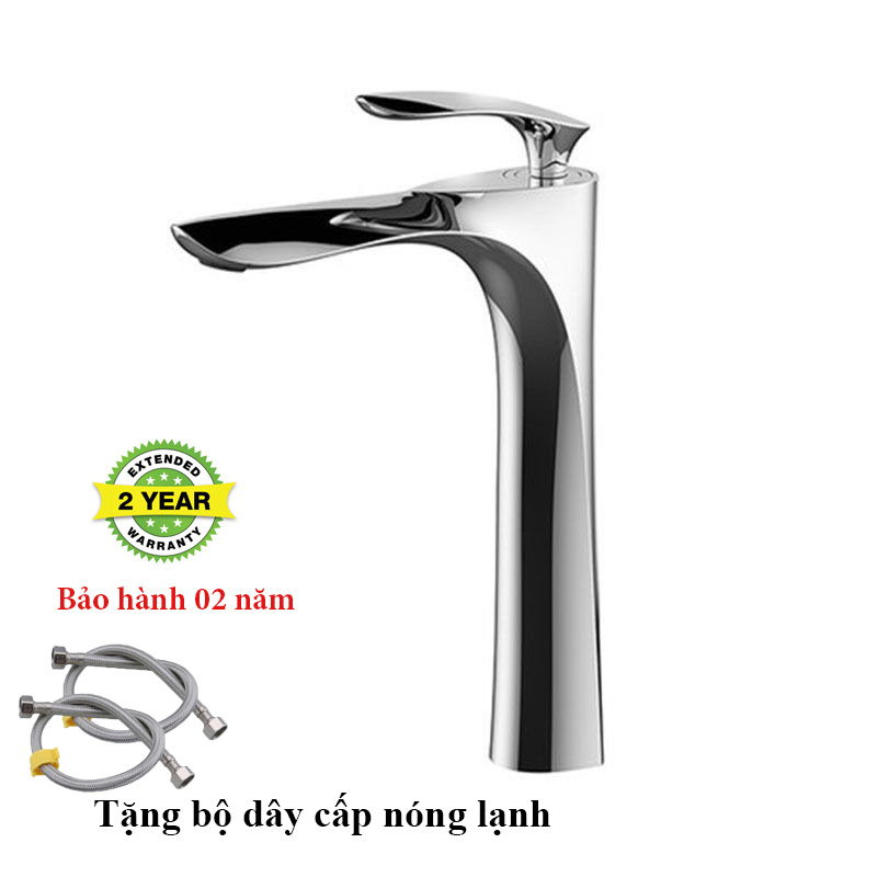 Vòi rửa mặt lavabo nóng lạnh Richtree- RT30 cao 30cm chất liệu đồng mạ crom sáng bóng lắp chậu dương nổi dạng tô, vòi lavabo sang trọng, thiết kế đẹp mắt- Bảo hành 02 năm + Tặng kèm bộ dây cấp nóng lạnh