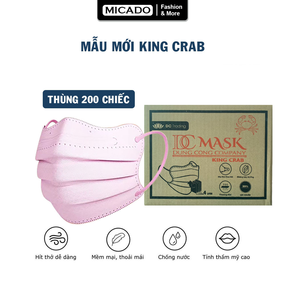 Thùng 200 khẩu trang Cua King Crab DC MASK 4 lớp có kháng khuẩn hàng chính hãng