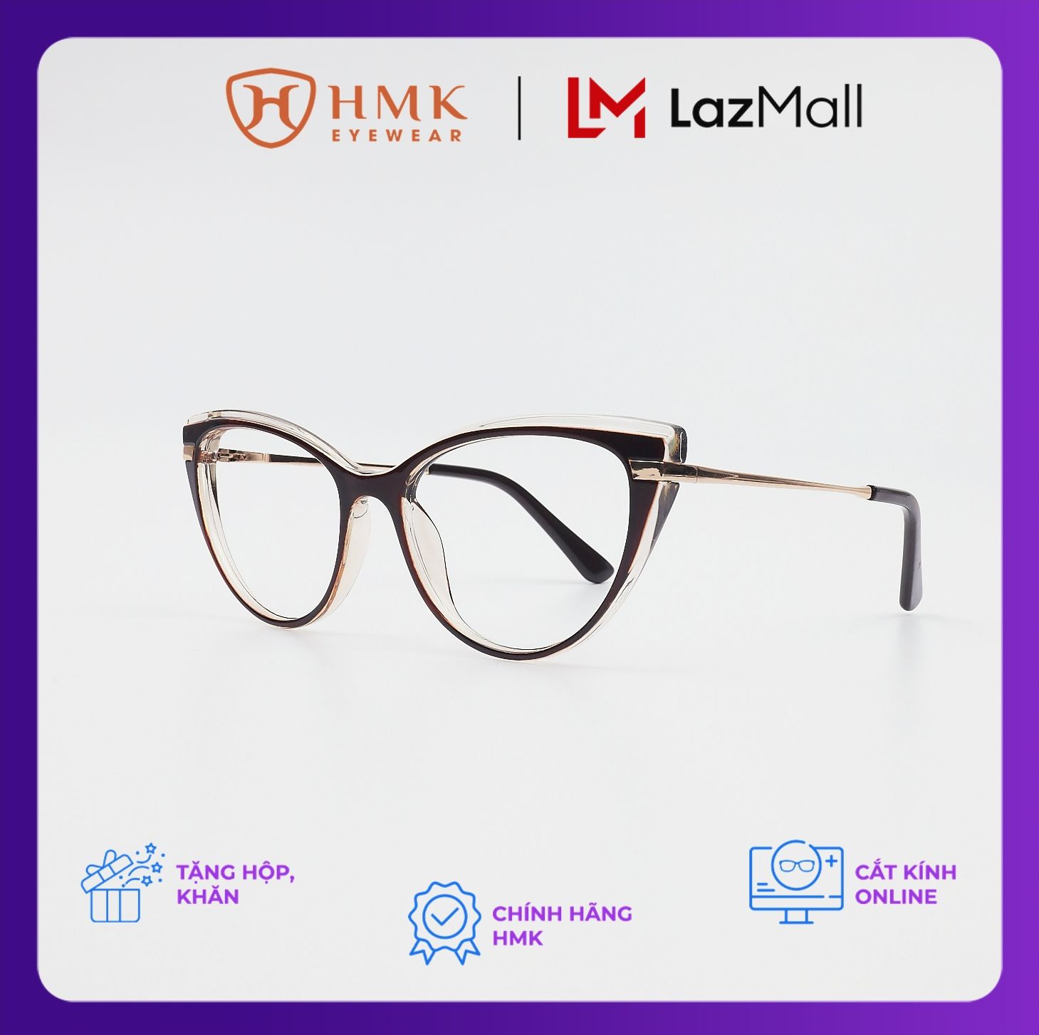 Gọng kính mắt mèo hmk eyewear nhựa phối kim loại thời trang sang chảnh cá tính - mm87025