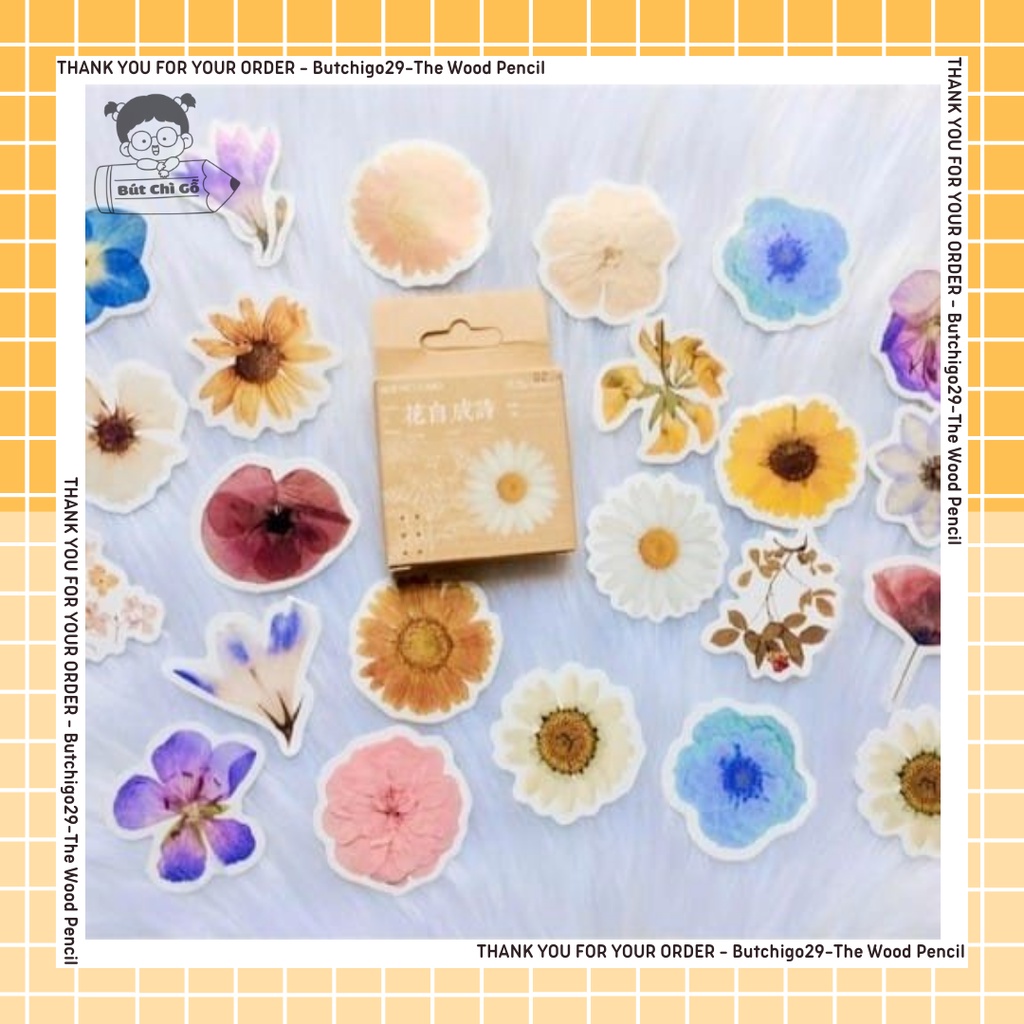 Set 40-45 sticker hình dán hoa cúc floral - hình dán hoa cúc trang trí sổ tay siêu xinh