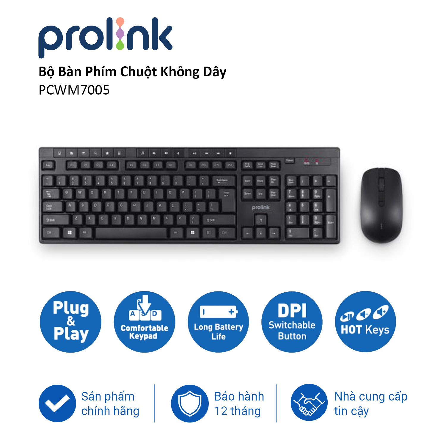 Bộ bàn phím chuột không dây PROLiNK PCWM7005 Fullsize cao cấp