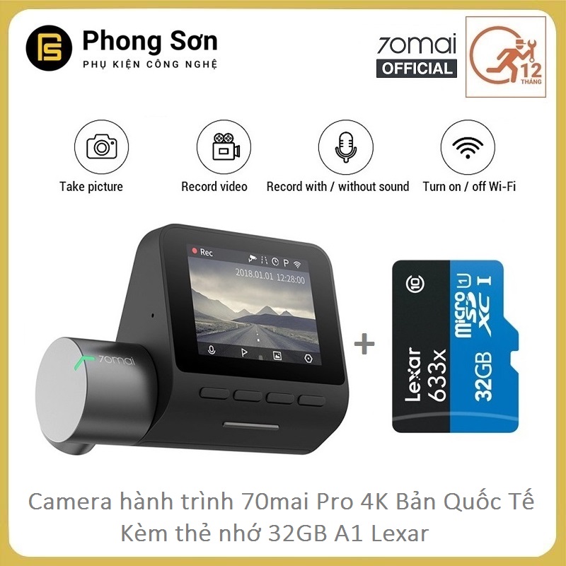 Camera Hành Trình  Xiaomi 70mai Dash Camera Pro + Kèm Thẻ A1 32GB Lexar - PHIÊN BẢN QUỐC TẾ ( Full box 100% Tiếng Anh )