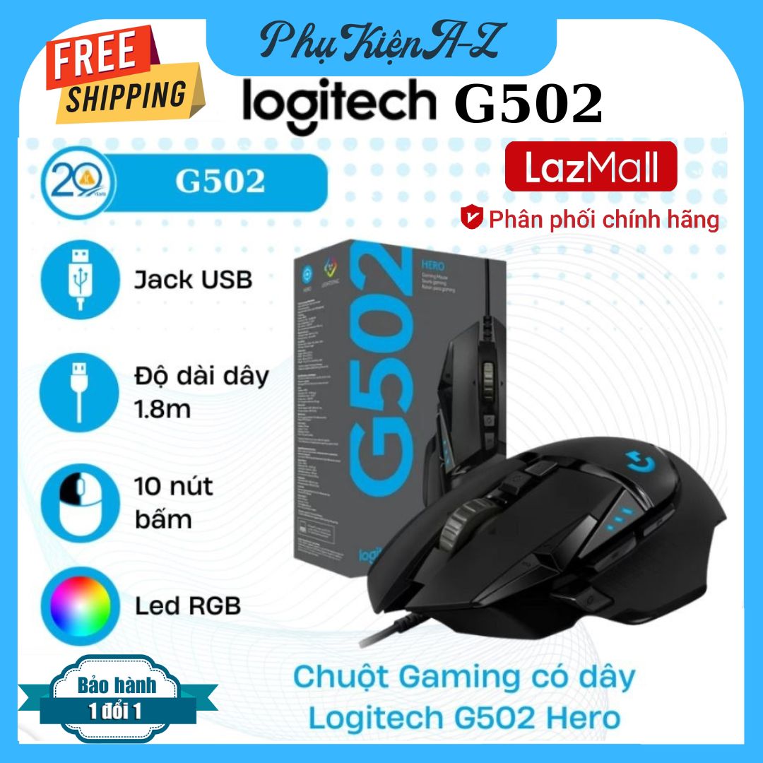 [ LazMaIl CHÍNH HÃNG ] Chuột Máy Tính Gaming Có Dây Logitech G502 Thiết Kế 8 Nút Cực Đẹp - Tốc Độ - Chơi Game Siêu Nhạy, Chuột Logitech G502 Bảo Hành 12 Tháng.