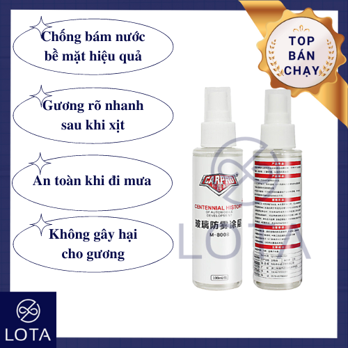 BÌNH XỊT NANO CHỐNG BÁM NƯỚC GƯƠNG Ô TÔ LOẠI XỊN CARPRO chai xịt gương xe hơi khi trời mưa không đọng nước mưa khi oto đi mưa phủ kính kiếng xe chống gây mờ và hạn chế tầm nhìn làm sạch gương xe máy mũ nón bảo hiểm