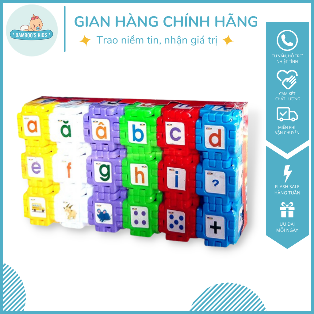 Bộ Đồ Chơi Xếp Hình Vuông - Bộ 108 Chi Tiết, Nhựa Cao Cấp An Toàn - Đồ chơi xếp hình, bộ đồ chơi xếp hình vuông lớn, đồ chơi xếp hình cho bé, đồ chơi xếp hình trí tuệ, đồ chơi xếp hình bằng nhựa - Bamboo's Kids