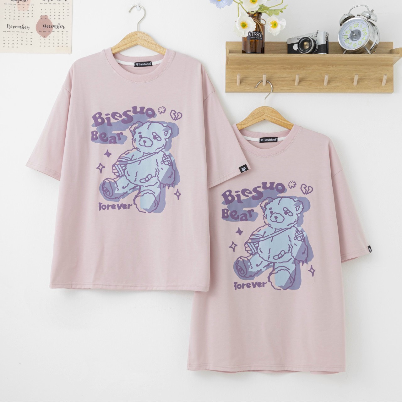 Áo thun Unisex gấu bông màu hồng nhạt