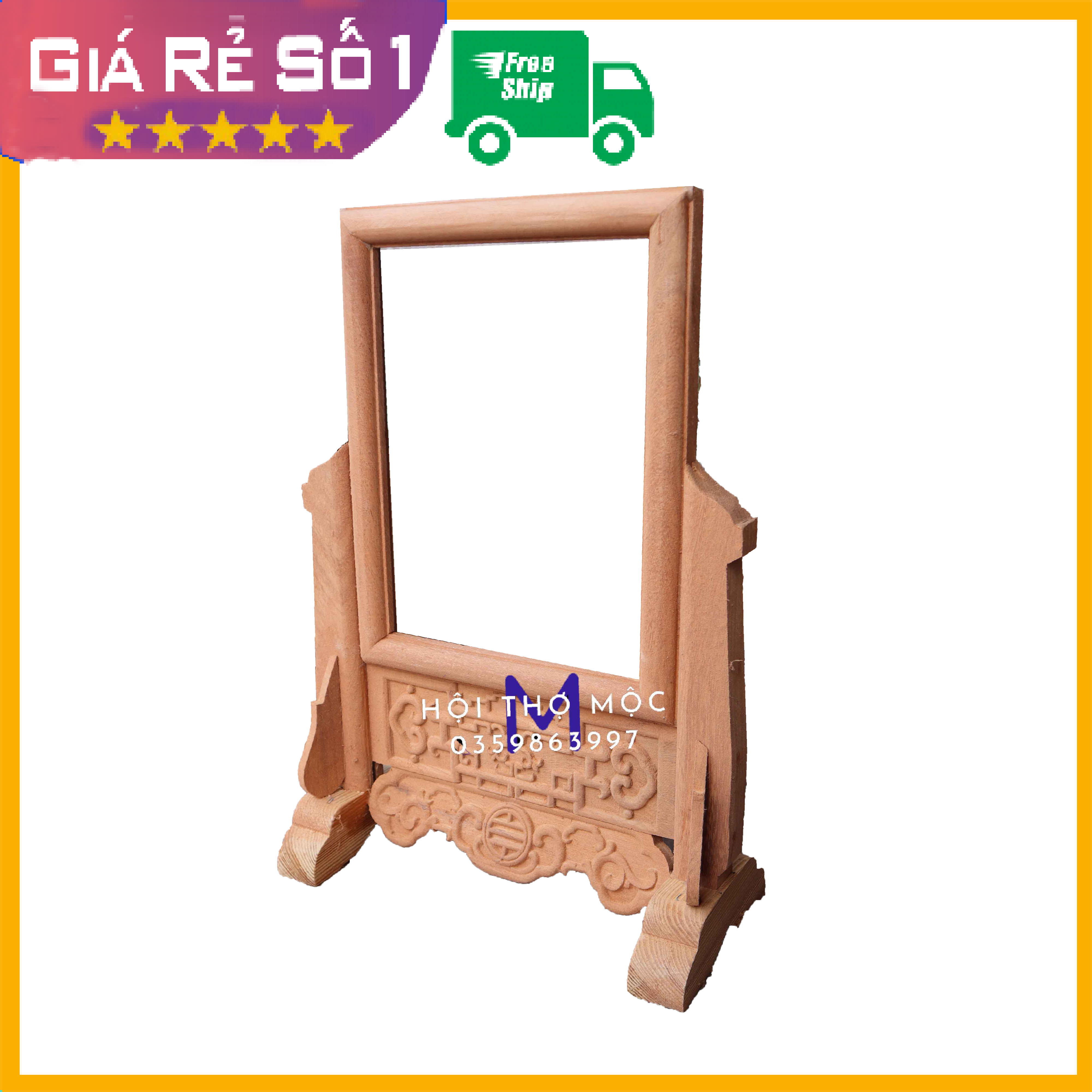 Khung ảnh thờ gia tiên chiện dơi đơn gỗ hương