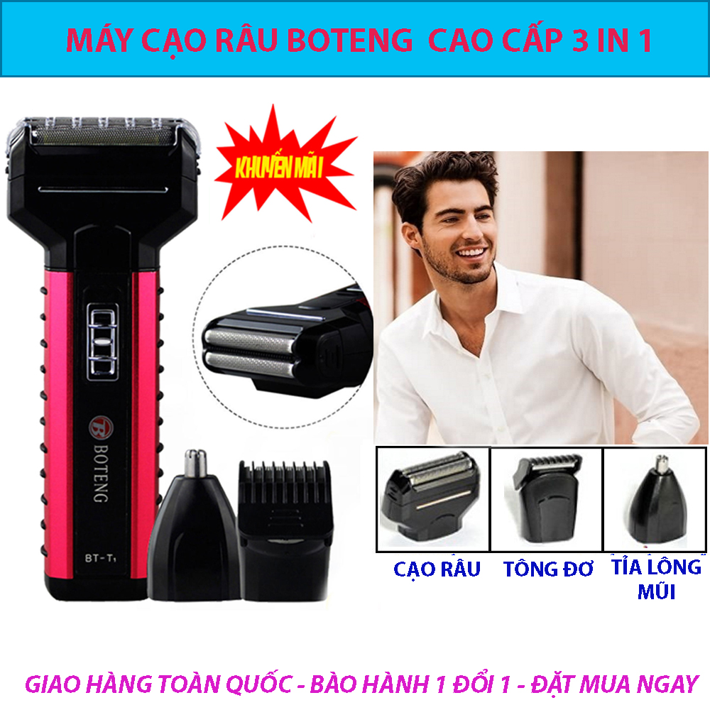 Máy Cạo Râu Boteng 3 In 1 , Máy Cạo Râu Nào Tốt , Máy Cạo Râu Đa Năng.  Tích Hợp 3 Chức Năng: Cạo Râu, Cắt Tóc, Tỉa Lông Mũi - Lưỡi Dao Kép Bảo Vệ Cho Da - Nhỏ gọn dễ sử dụng - Tíết Kiệm Thời Gian, Vô Cùng Tiện Lợi - Giá Cực Sốc, Hãy Mua Ngay!