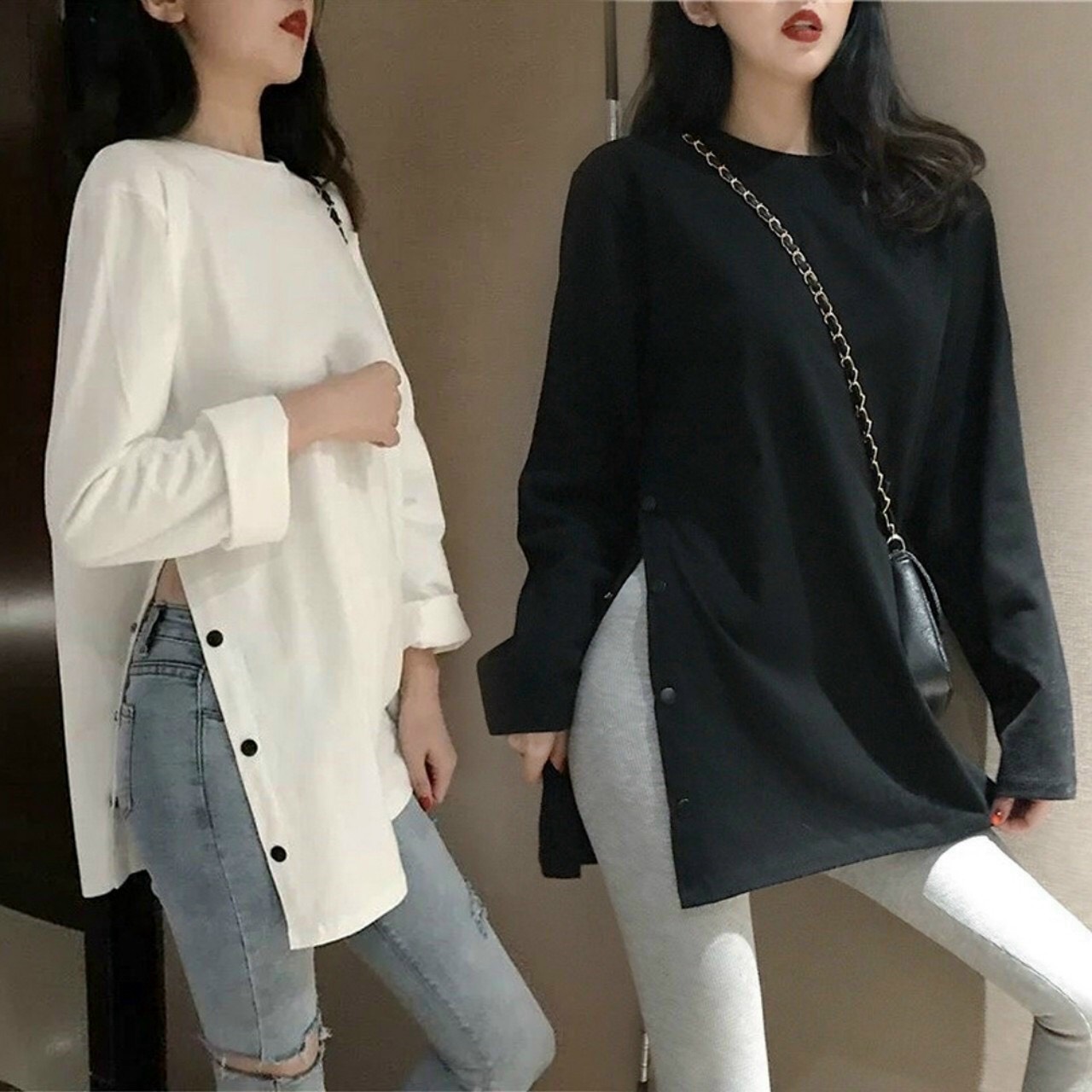 Áo Thun Tay Dài DES Cho Nữ, Dáng Rộng, Mỏng, Xẻ Tà, Mặc Mùa Xuân Và Thu 001ĐT